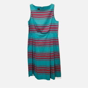 Talbots Sleeveless Dress. Blue with Red Stripes. Size 14